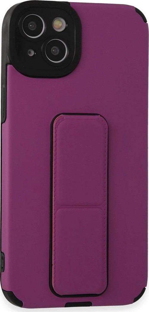 Iphone 14 Kılıf Mega Standlı Silikon - Mor-(5796)