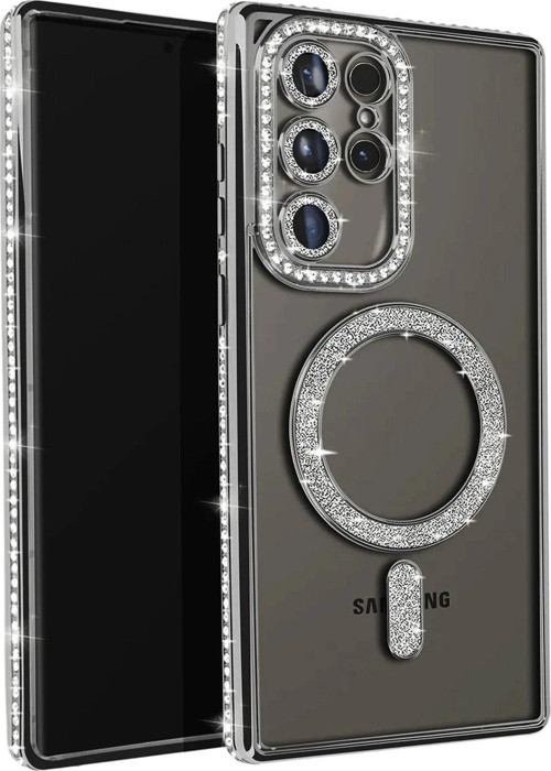 Galaxy S25 Kılıf Joke Simli Magneticsafe Kılıf - Siyah-(5796)
