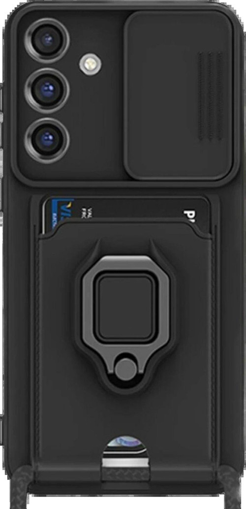 Galaxy S25 Kılıf Zuma Kartvizitli Yüzüklü Silikon - Siyah-(5796)