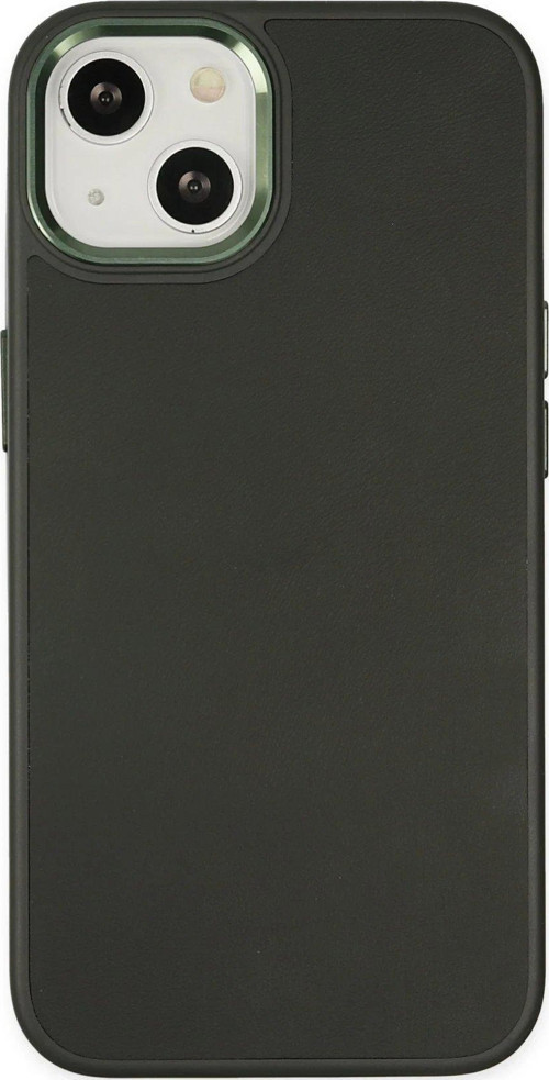 Iphone 14 Kılıf Asya Deri Silikon - Koyu Yeşil-(5796)