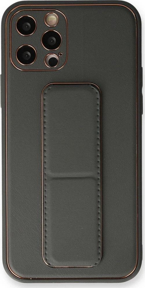 Iphone 12 Kılıf Coco Deri Standlı Kapak - Füme-(5796)