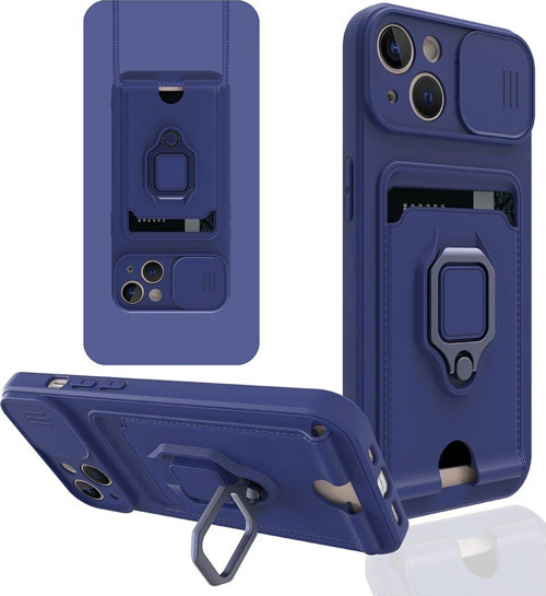 Iphone 15 Kılıf Zuma Kartvizitli Yüzüklü Silikon - Lacivert-(5796)