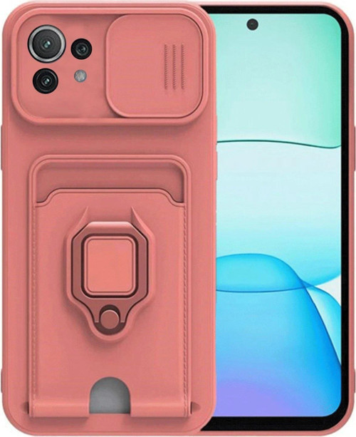 Mi̇ 11 Lite Kılıf Zuma Kartvizitli Yüzüklü Silikon - Pembe-(5796)