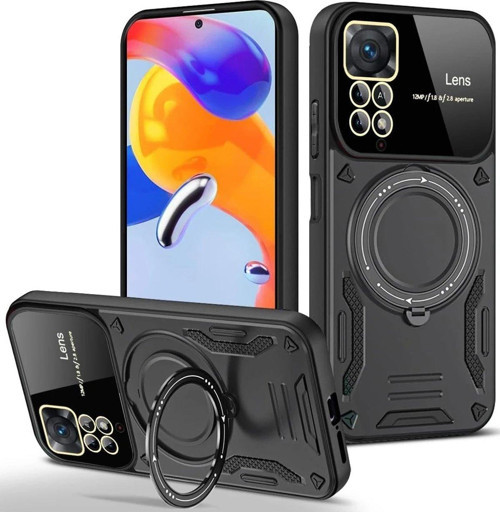 Redmi Note 11 Kılıf Joy Lens Standlı Kapak - Siyah-(5796)