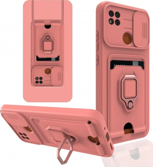 Redmi 9C Kılıf Zuma Kartvizitli Yüzüklü Silikon - Pembe-(5796)