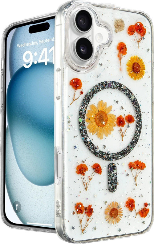Iphone 16 Kılıf Daisy Simli Magsafe Kapak - Siyah-(5796)