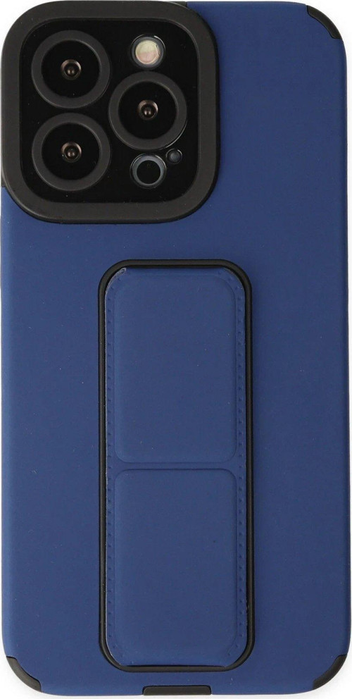 Iphone 14 Kılıf Mega Standlı Silikon - Mavi-(5796)