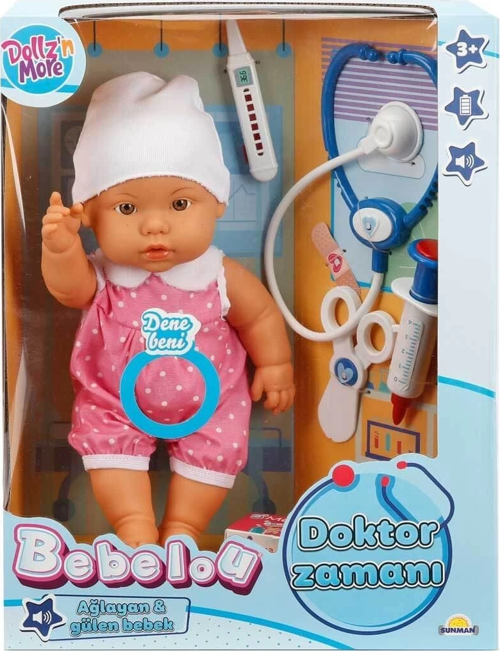 30111 Bebelou Doktor Zamanı Sesli Bebek Seti 35 Cm -Sunman