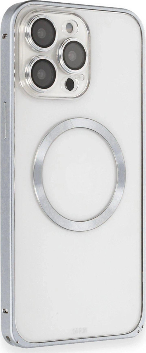Iphone 15 Kılıf Metal Bumper Magneticsafe Kapak - Gri-(5796)