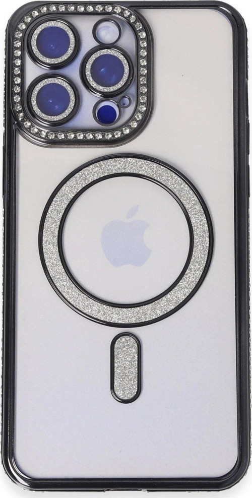 Iphone 14 Kılıf Joke Simli Magneticsafe Kılıf - Siyah-(5796)