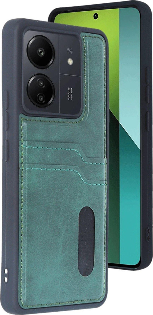 Redmi 13C Kılıf Sara Kartvizitli Deri Kılıf - Koyu Yeşil-(5796)