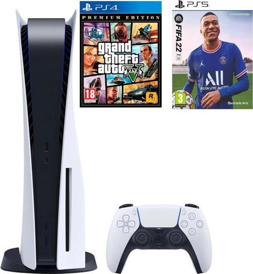 Playstation 5 PS5 Oyun Konsolu + 2. Kol + PS5 Fifa 2022 + PS4 GTA 5 (İthalatçı Garantili)