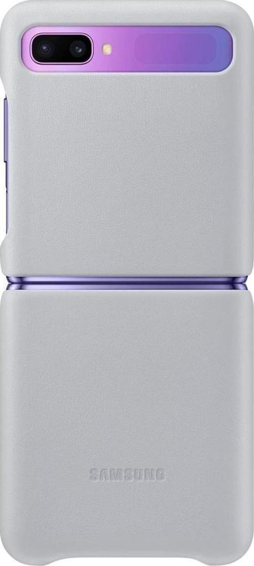 Galaxy Z Flip ile Uyumlu Deri Kılıf Gümüş Gri EF-VF700LSEGWW