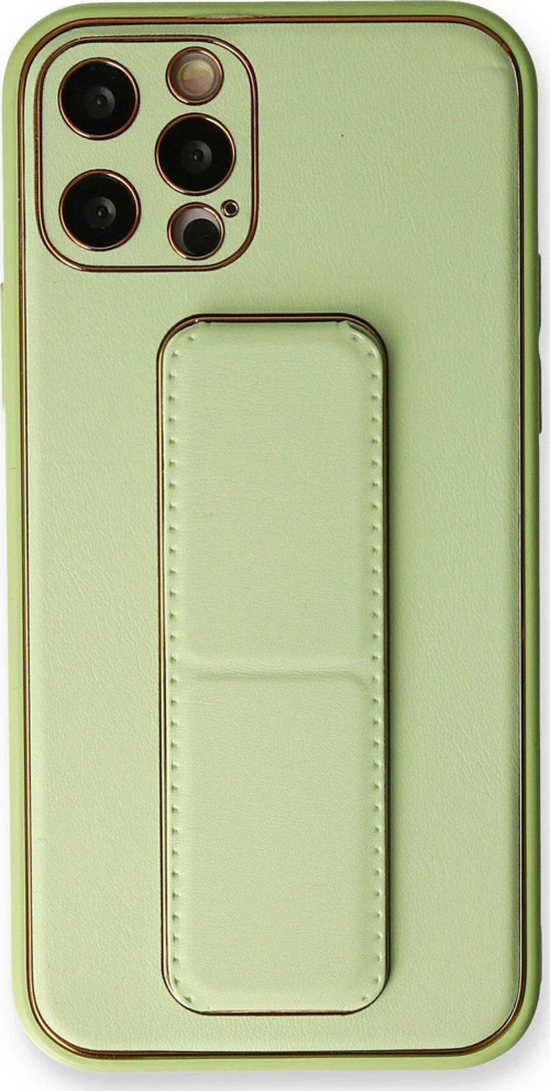 Iphone 12 Kılıf Coco Deri Standlı Kapak - Su Yeşili-(5796)