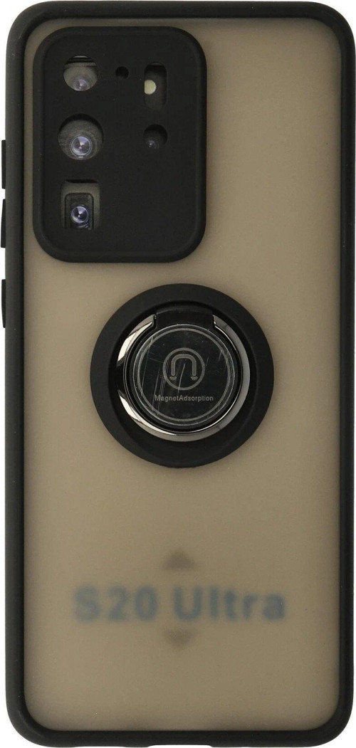 Galaxy S20 Kılıf Montreal Yüzüklü Silikon Kapak - Siyah-(5796)