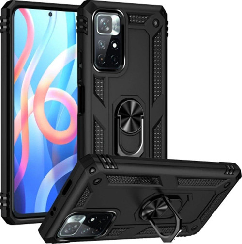 Redmi Note 11T Kılıf Sofya Yüzüklü Silikon Kapak - Siyah-(5796)