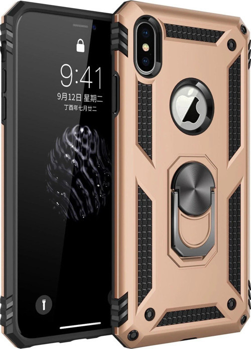 Iphone Xs Kılıf Sofya Yüzüklü Silikon Kapak - Gold-(5796)