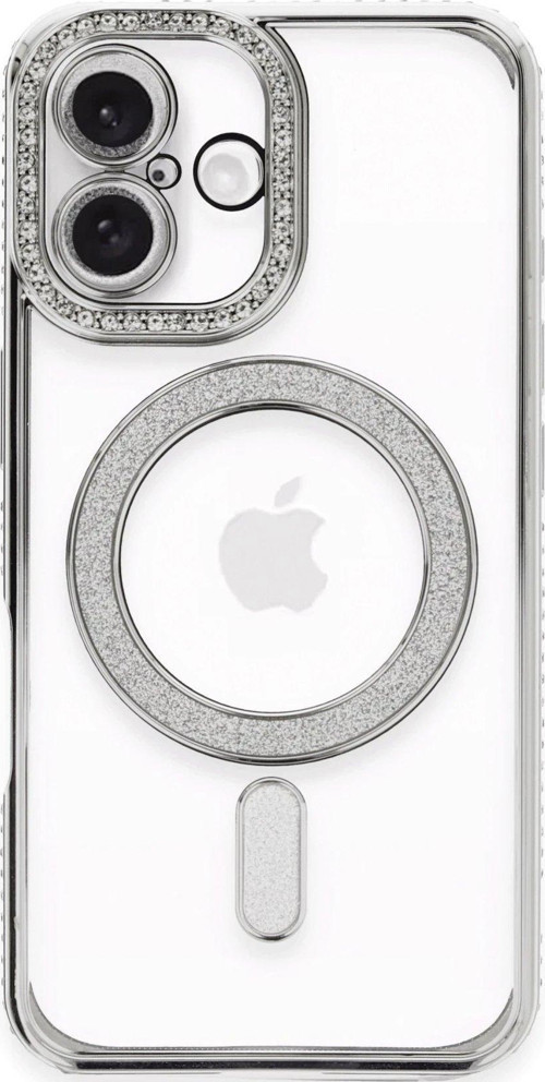 Iphone 16 Kılıf Joke Simli Magneticsafe Kılıf - Gümüş-(5796)