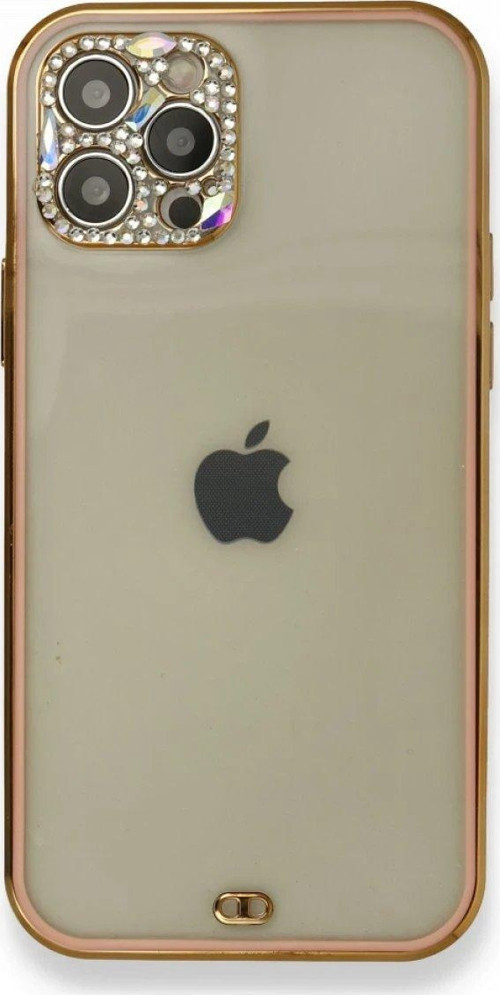Iphone 12 Kılıf Liva Taşlı Silikon - Pembe-(5796)