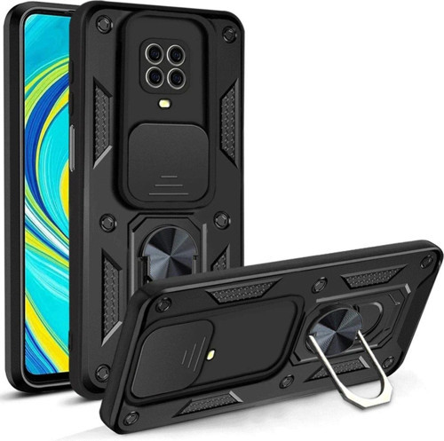 Redmi Note 9 Kılıf Pars Lens Yüzüklü Silikon - Siyah-(5796)