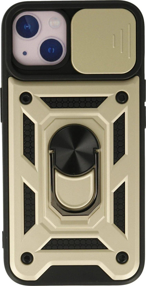 Iphone 15 Kılıf Pars Lens Yüzüklü Silikon - Gold-(5796)