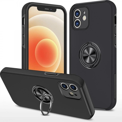 Iphone 12 Mini Kılıf Elit Yüzüklü Kapak - Siyah-(5796)