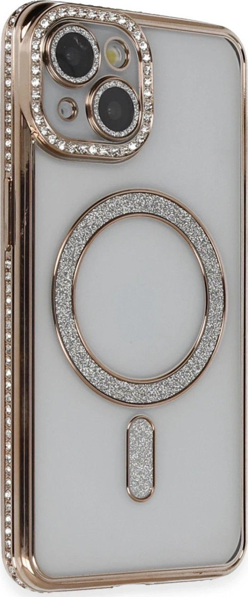 Iphone 13 Kılıf Joke Simli Magneticsafe Kılıf - Gold-(5796)