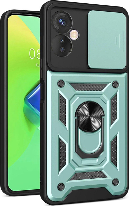 İnfinix Hot 30 4G Kılıf Pars Lens Yüzüklü Silikon - Yeşil-(5796)