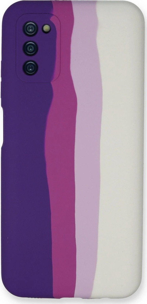 Galaxy A03S Kılıf Ebruli Lansman Silikon - Mor-Beyaz-(5796)