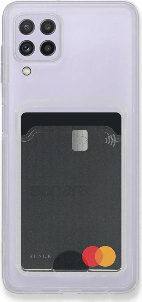 Galaxy A22 Kılıf Kart Şeffaf Silikon - Şeffaf-(5796)