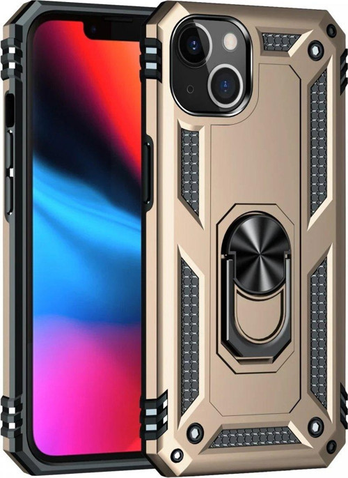 Iphone 13 Kılıf Sofya Yüzüklü Silikon Kapak - Gold-(5796)