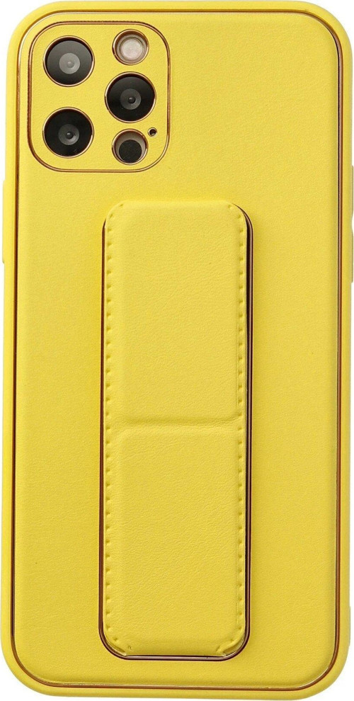 Iphone 12 Kılıf Coco Deri Standlı Kapak - Sarı-(5796)