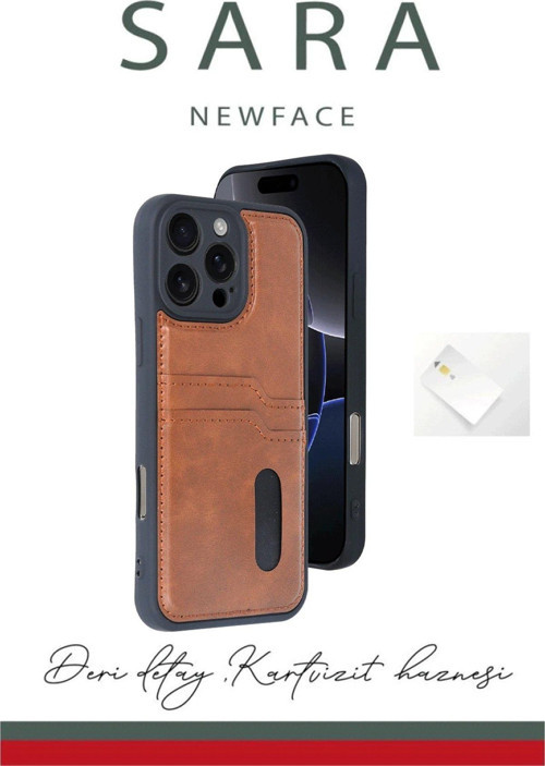 Iphone 16 Kılıf Sara Kartvizitli Deri Kılıf - Taba-(5796)