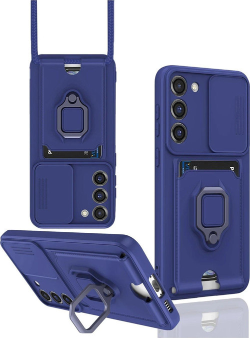 Galaxy S24 Kılıf Zuma Kartvizitli Yüzüklü Silikon - Lacivert-(5796)