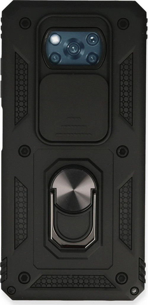 Pocophone X3 Kılıf Pars Lens Yüzüklü Silikon - Siyah-(5796)