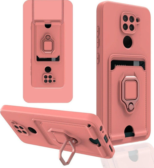 Redmi Note 9 Kılıf Zuma Kartvizitli Yüzüklü Silikon - Pembe-(5796)