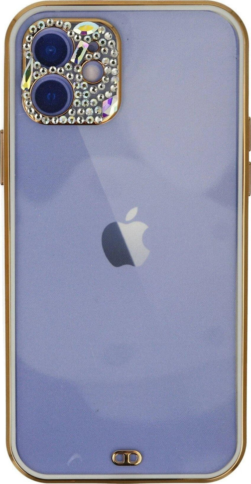 Iphone 12 Kılıf Liva Taşlı Silikon - Beyaz-(5796)