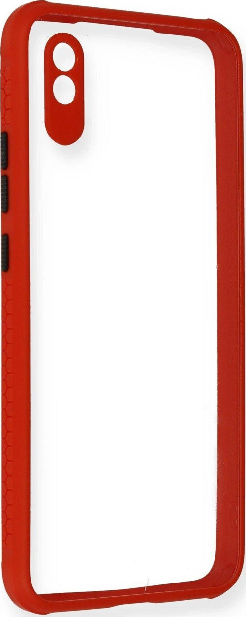 Redmi 9A Kılıf Miami Şeffaf Silikon - Kırmızı-(5796)