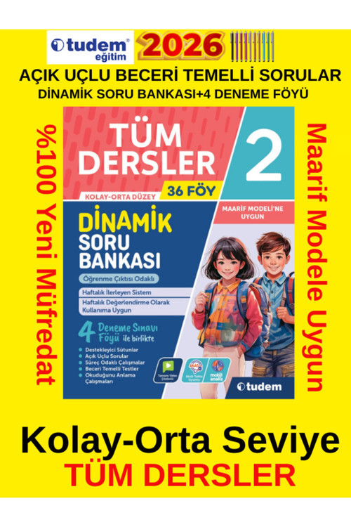 Tudem Güncel 2.Sınıf Dinamik Tüm Dersler %100 Yeni Müfredat Soru Bankası+Android Kalem
