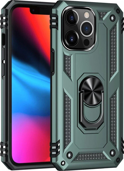 Iphone 13 Kılıf Sofya Yüzüklü Silikon Kapak - Yeşil-(5796)
