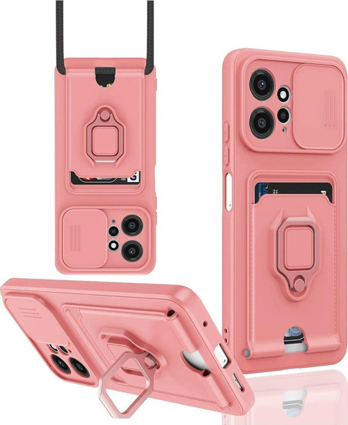 Redmi Note 12 4G Kılıf Zuma Kartvizitli Yüzüklü Silikon - Pembe-(5796)