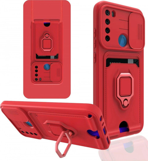 Redmi Note 8 Kılıf Zuma Kartvizitli Yüzüklü Silikon - Kırmızı-(5796)