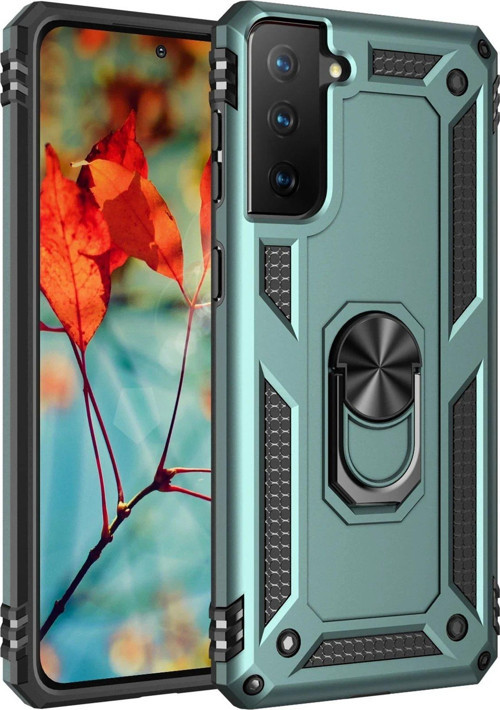 Galaxy S21 Kılıf Sofya Yüzüklü Silikon Kapak - Yeşil-(5796)