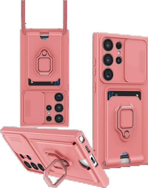 Galaxy S25 Kılıf Zuma Kartvizitli Yüzüklü Silikon - Pembe-(5796)