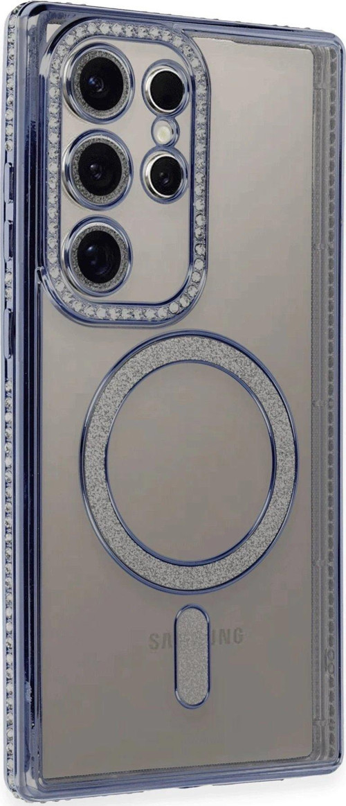 Galaxy S24 Kılıf Joke Simli Magneticsafe Kılıf - Mavi-(5796)