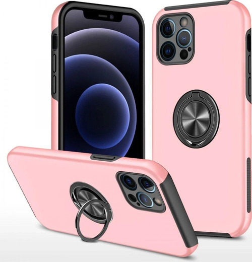 Iphone 12 Kılıf Elit Yüzüklü Kapak - Pembe-(5796)