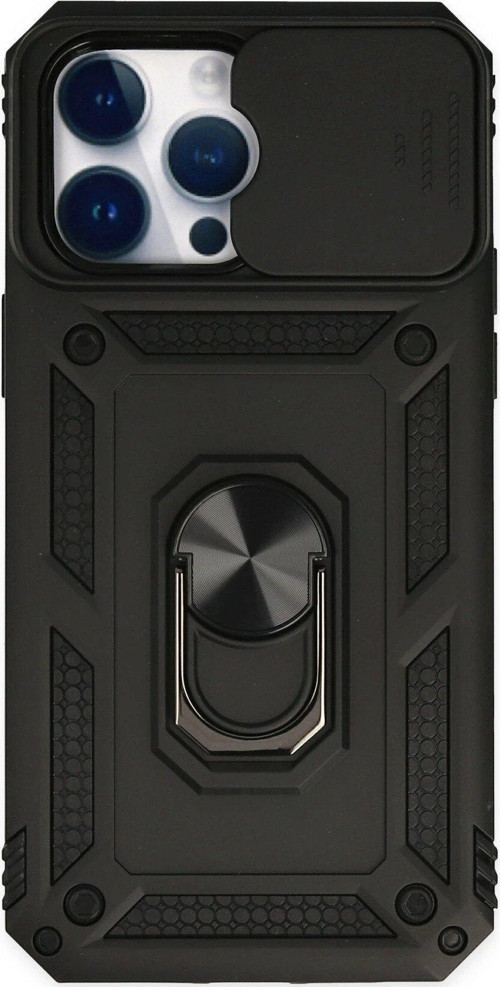 Iphone 14 Kılıf Pars Lens Yüzüklü Silikon - Siyah-(5796)
