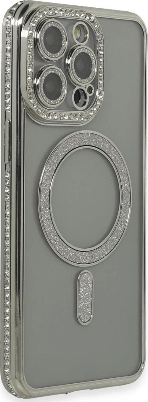 Iphone 15 Kılıf Joke Simli Magneticsafe Kılıf - Gri-(5796)