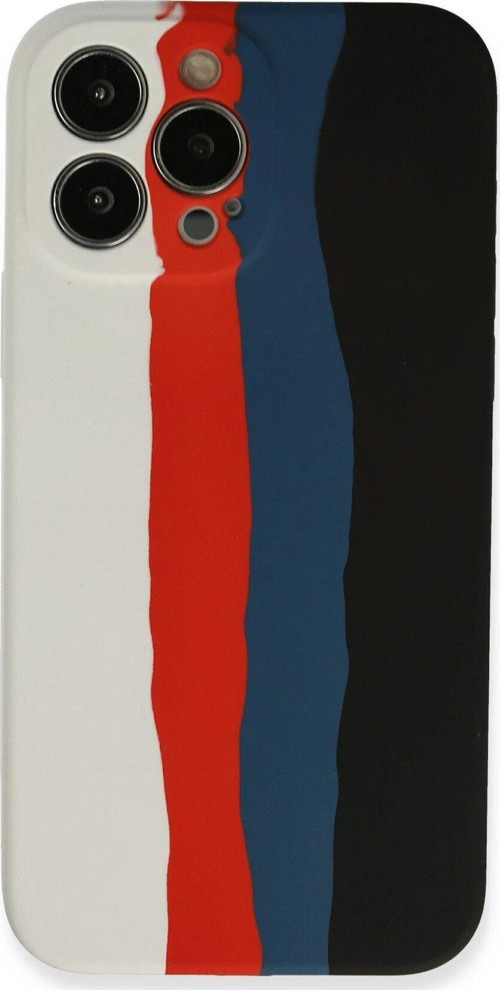 Iphone 13 Kılıf Ebruli Lansman Silikon - Beyaz-Siyah-(5796)