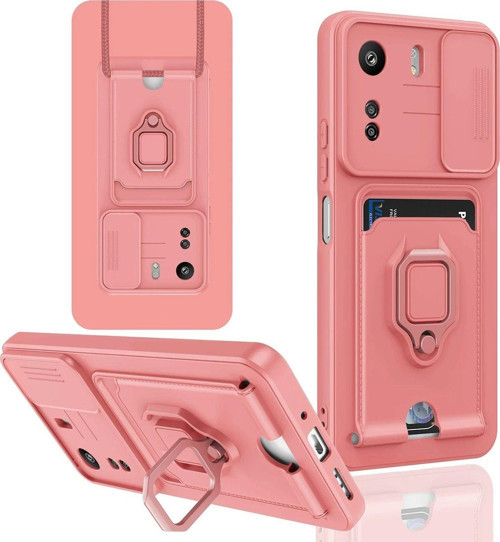 Redmi 13C Kılıf Zuma Kartvizitli Yüzüklü Silikon - Pembe-(5796)